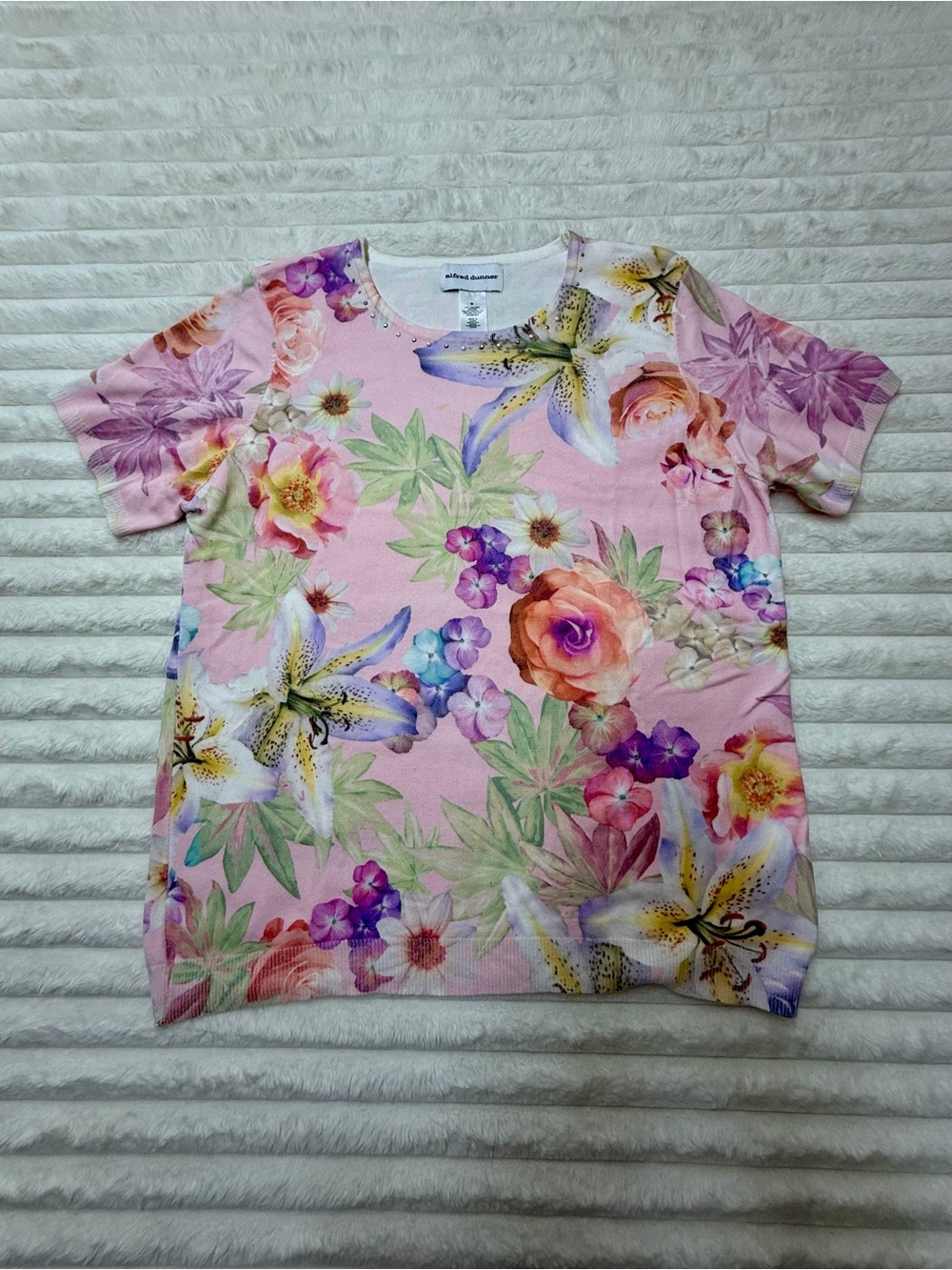 Alfred Dunner Pink Floral Short-Sleeve Tee